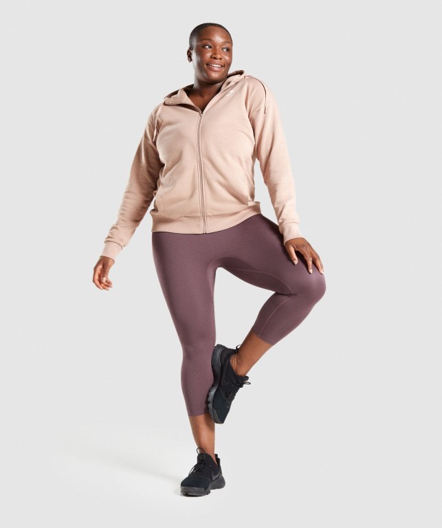 Grey Brown Gymshark Training Zip Up Women's Hoodies | US-05FYDTC