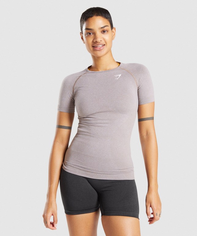 Grey Brown Gymshark Vital Seamless 2.0 Women\'s T Shirts | US-84GINMZ