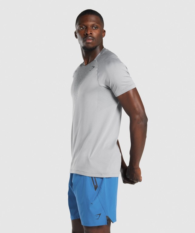 Grey Gymshark Apex Contrast Seamless Men's T Shirts | US-95QBIZN