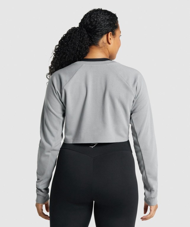 Grey Gymshark Apollo Graphic Cropped Sweater Women's Hoodies | US-09YFZPI