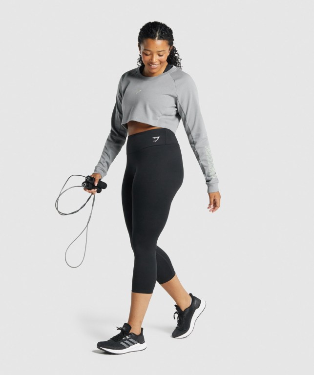 Grey Gymshark Apollo Graphic Cropped Sweater Women's Hoodies | US-09YFZPI