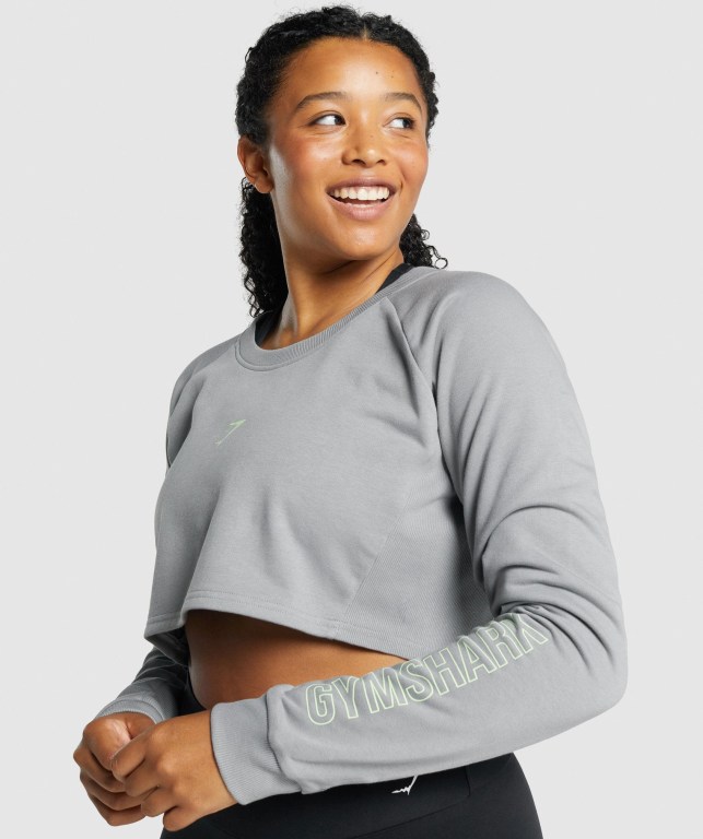 Grey Gymshark Apollo Graphic Cropped Sweater Women's Hoodies | US-09YFZPI