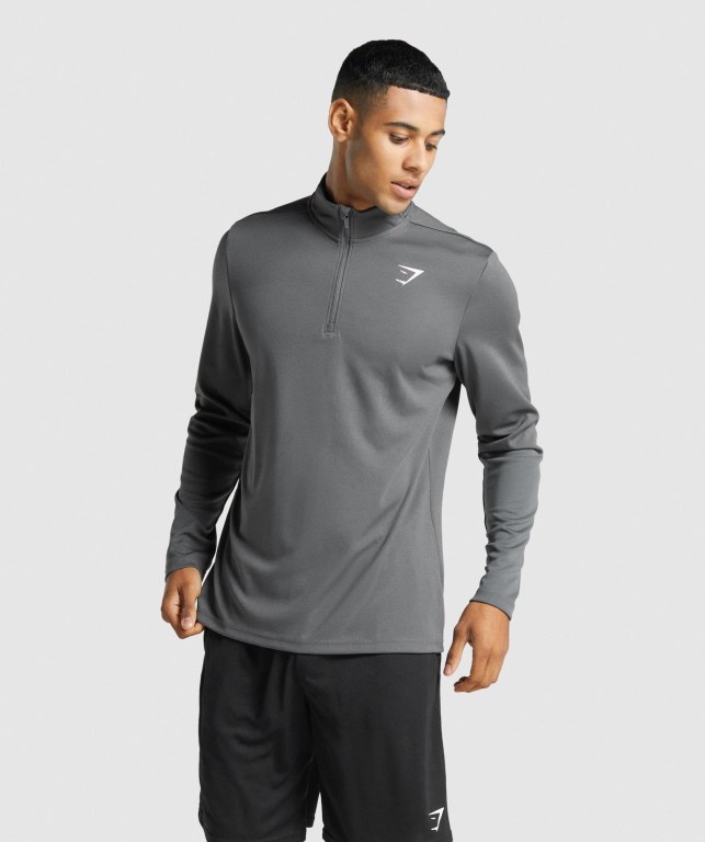 Grey Gymshark Arrival 1/4 Zip Men\'s Hoodies | US-62UZHTF