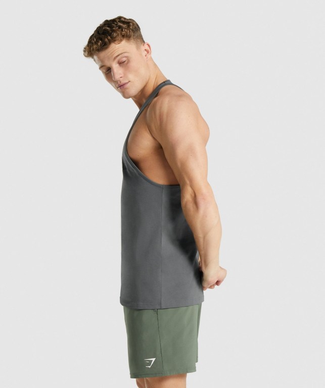 Grey Gymshark Block Infill Men's Tank Tops | US-53ZTKOY