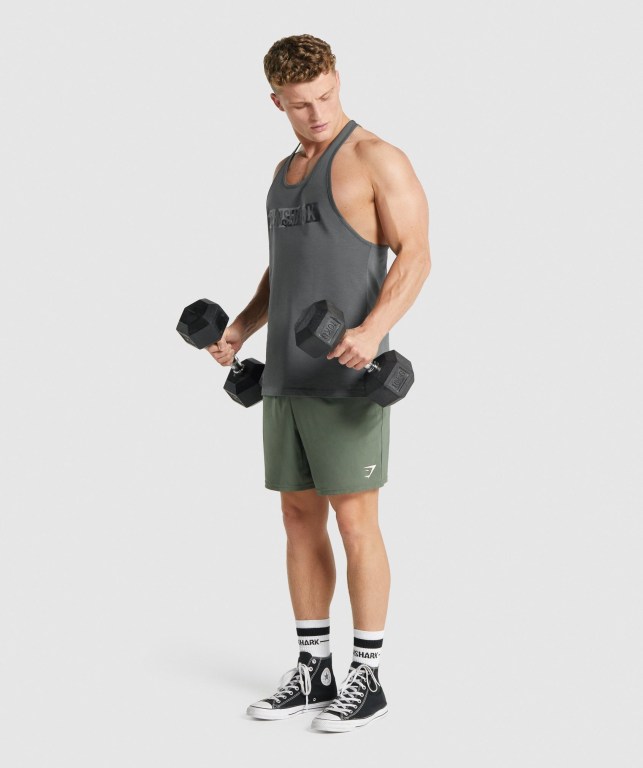 Grey Gymshark Block Infill Men's Tank Tops | US-53ZTKOY