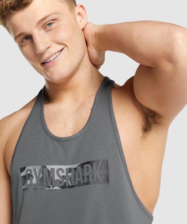 Grey Gymshark Block Infill Men's Tank Tops | US-53ZTKOY