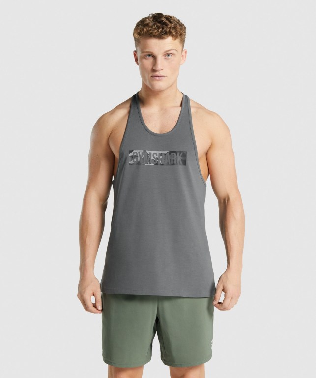 Grey Gymshark Block Infill Men\'s Tank Tops | US-53ZTKOY