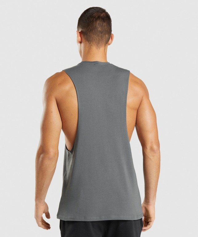 Grey Gymshark Central Drop Arm Men's Tank Tops | US-58DWQZP