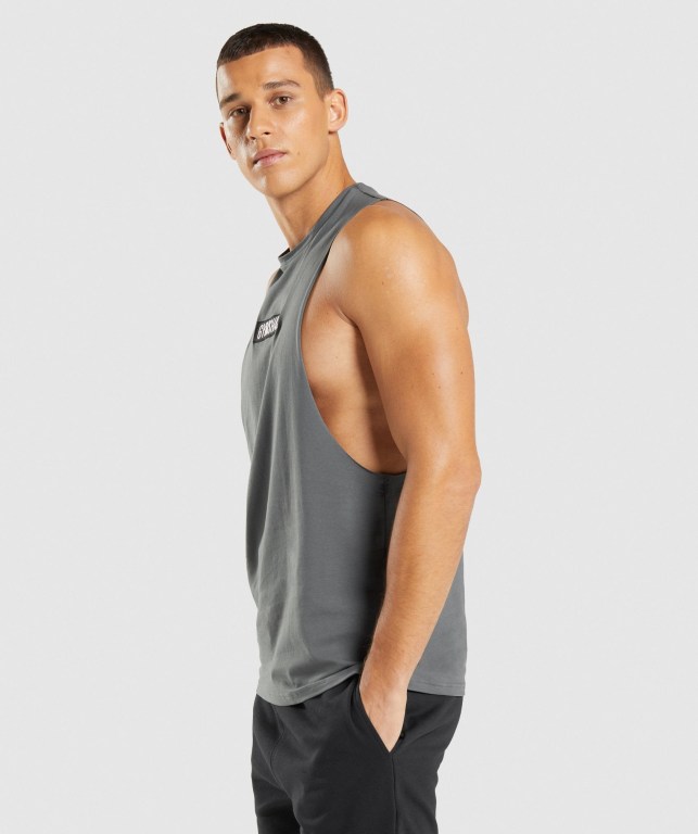 Grey Gymshark Central Drop Arm Men's Tank Tops | US-58DWQZP