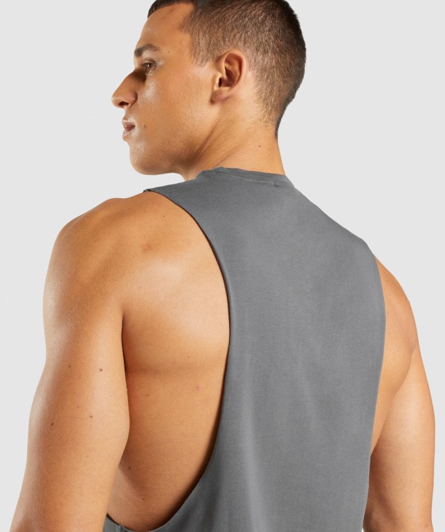 Grey Gymshark Central Drop Arm Men's Tank Tops | US-58DWQZP