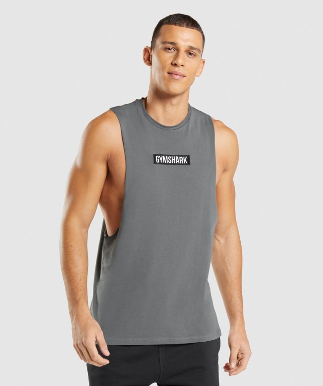 Grey Gymshark Central Drop Arm Men\'s Tank Tops | US-58DWQZP