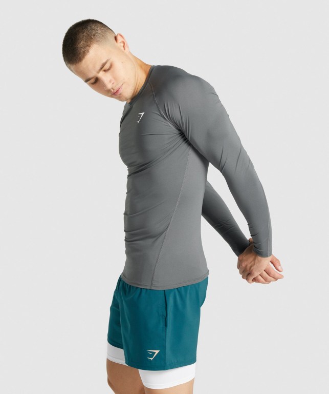 Grey Gymshark Element Baselayer Men's T Shirts | US-19OFVUA