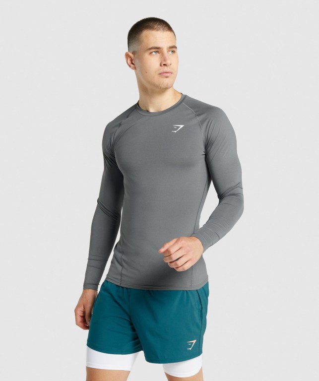 Grey Gymshark Element Baselayer Men\'s T Shirts | US-19OFVUA