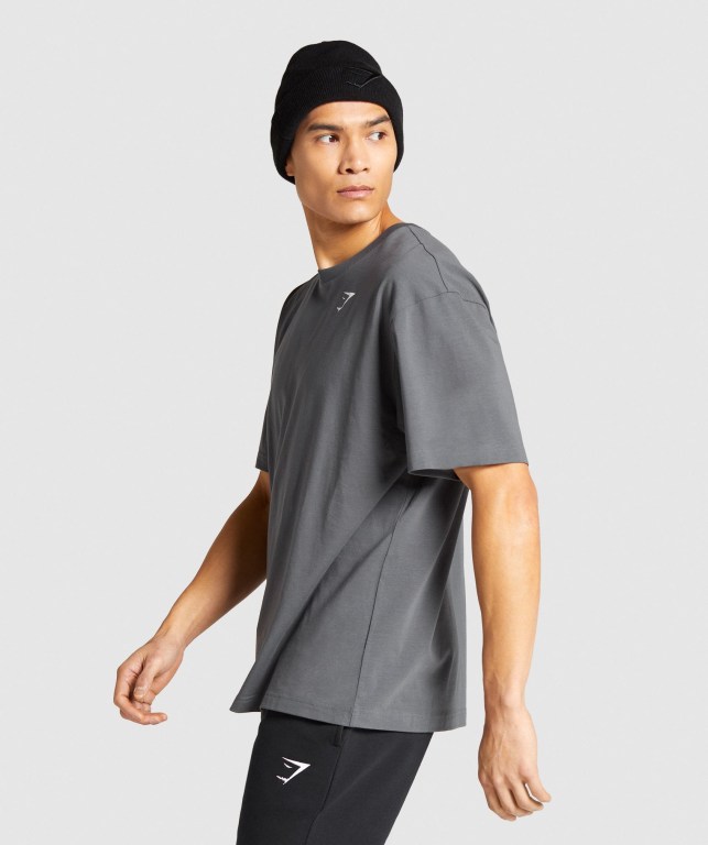 Grey Gymshark Essential Oversized Men's T Shirts | US-98GZAJD