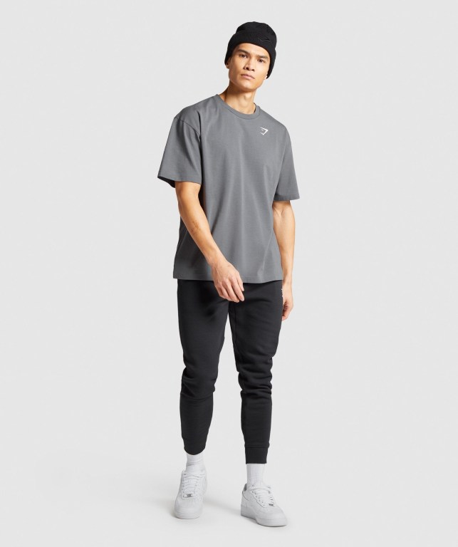 Grey Gymshark Essential Oversized Men's T Shirts | US-98GZAJD