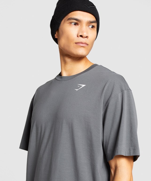 Grey Gymshark Essential Oversized Men's T Shirts | US-98GZAJD