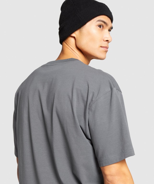 Grey Gymshark Essential Oversized Men's T Shirts | US-98GZAJD