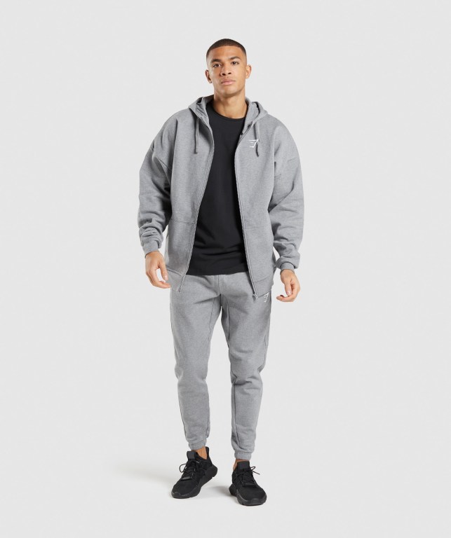 Grey Gymshark Essential Oversized Zip Up Men's Hoodies | US-04IARZO