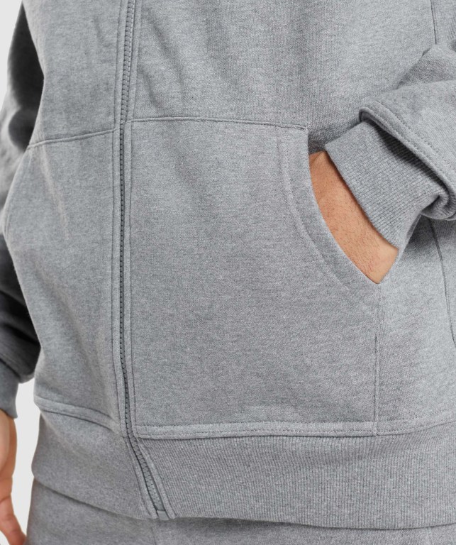 Grey Gymshark Essential Oversized Zip Up Men's Hoodies | US-04IARZO