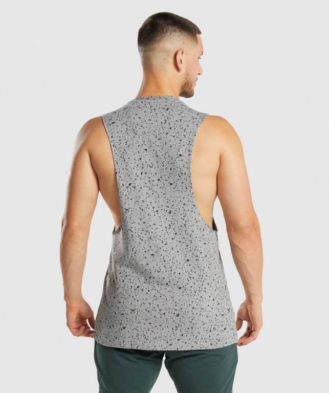 Grey Gymshark Micro Print Drop Arm Men's Tank Tops | US-17EDHJS