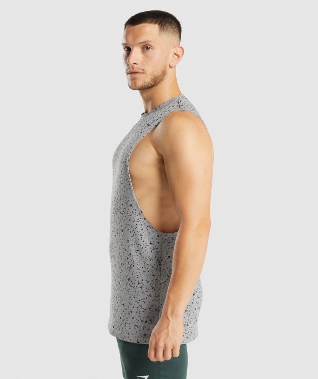 Grey Gymshark Micro Print Drop Arm Men's Tank Tops | US-17EDHJS