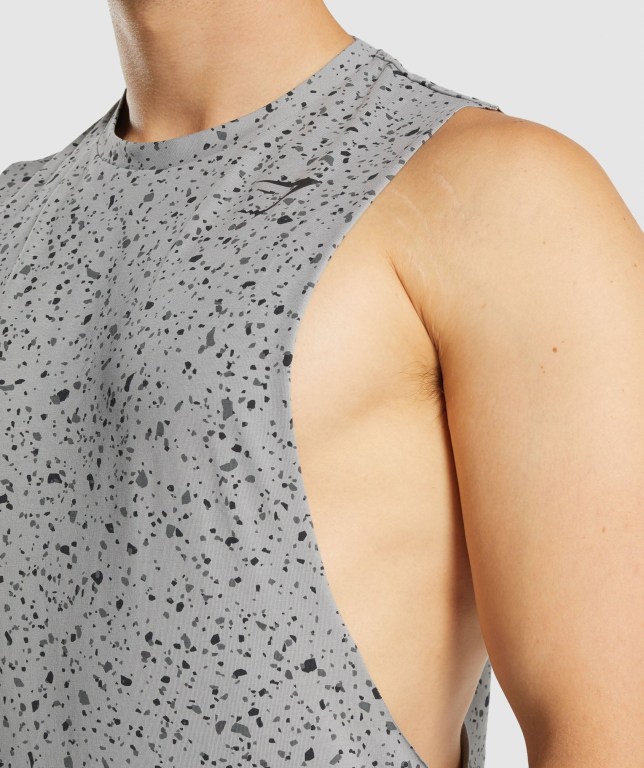 Grey Gymshark Micro Print Drop Arm Men's Tank Tops | US-17EDHJS