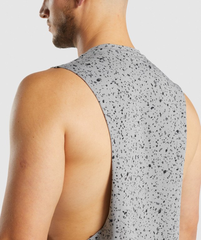 Grey Gymshark Micro Print Drop Arm Men's Tank Tops | US-17EDHJS