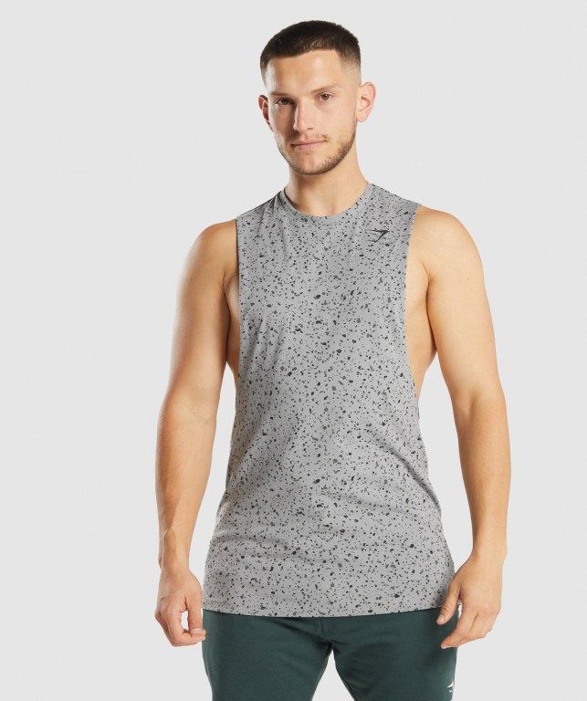 Grey Gymshark Micro Print Drop Arm Men\'s Tank Tops | US-17EDHJS