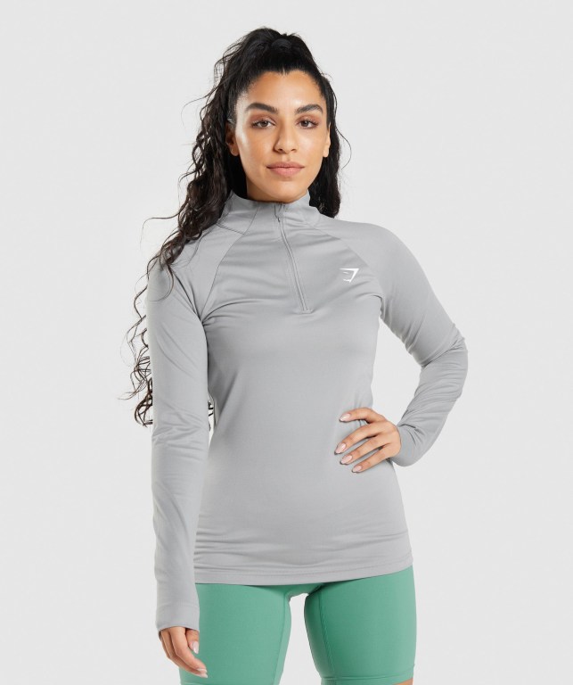 Grey Gymshark Training 1/4 Zip Women\'s Hoodies | US-81BLRKC