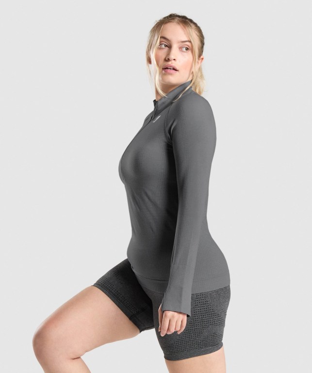 Grey Gymshark Vital Seamless 2.0 1/2 Zip Women's Hoodies | US-06ITMXL