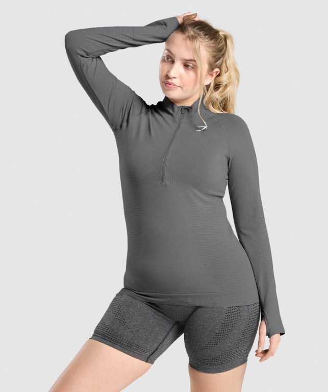 Grey Gymshark Vital Seamless 2.0 1/2 Zip Women\'s Hoodies | US-06ITMXL