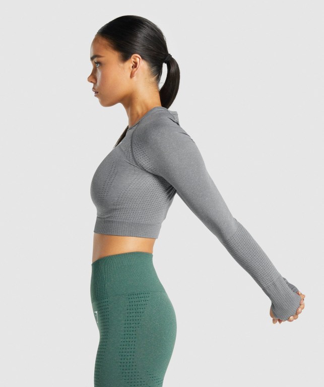 Grey Gymshark Vital Seamless 2.0 Crop Top Women's Sweatshirts | US-12KEYWS