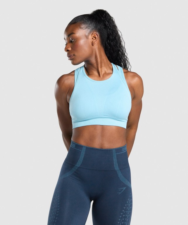 Light Blue Gymshark Apex Seamless Women\'s Sports Bra | US-45MPNVO