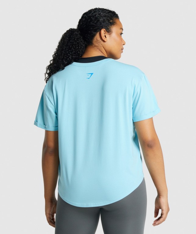 Light Blue Gymshark Apollo Graphic Women's T Shirts | US-92MIJBS