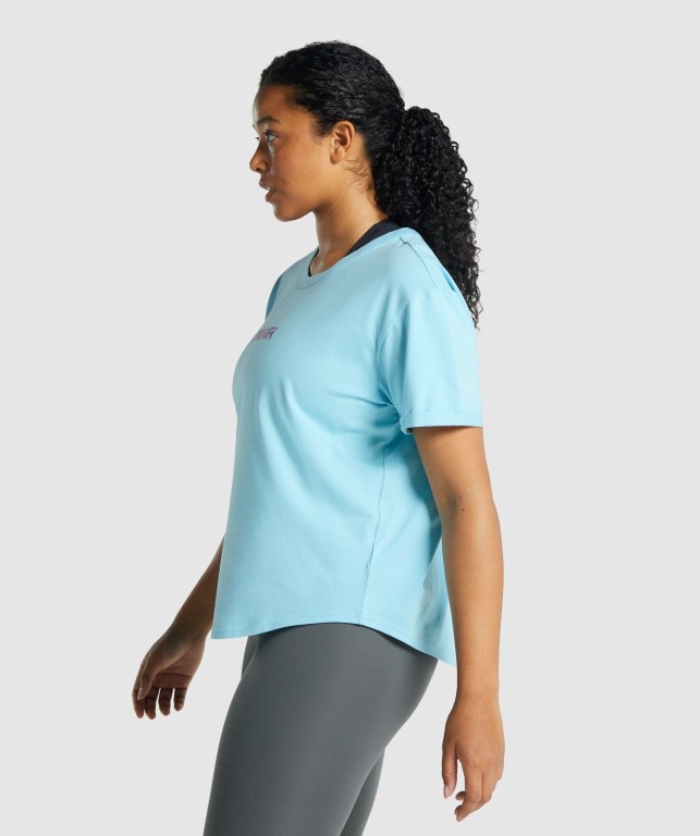 Light Blue Gymshark Apollo Graphic Women's T Shirts | US-92MIJBS