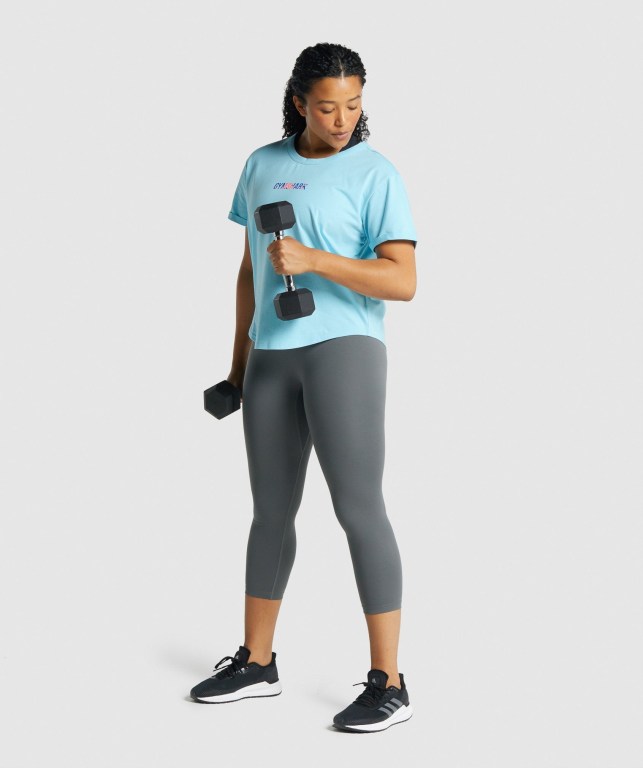 Light Blue Gymshark Apollo Graphic Women's T Shirts | US-92MIJBS