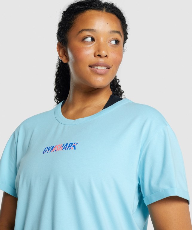 Light Blue Gymshark Apollo Graphic Women's T Shirts | US-92MIJBS