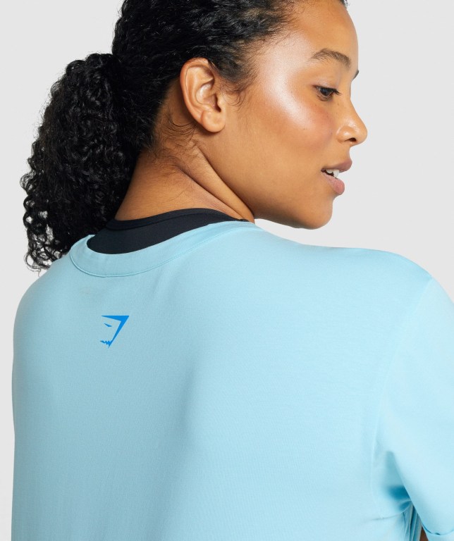 Light Blue Gymshark Apollo Graphic Women's T Shirts | US-92MIJBS