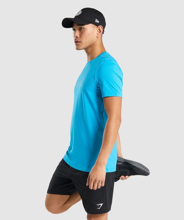 Light Blue Gymshark Arrival Graphic Men's T Shirts | US-90HSFZO