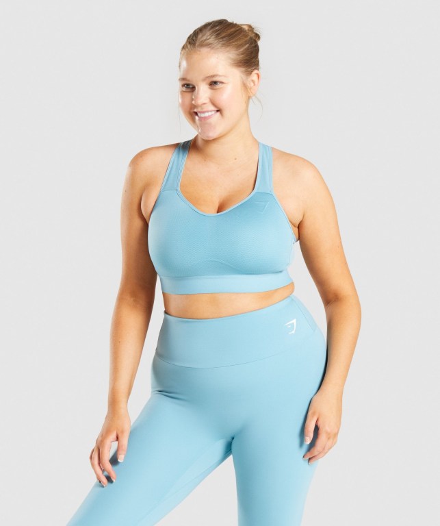 Light Blue Gymshark Lightweight High Support Training Women\'s Sports Bra | US-63SZLHR