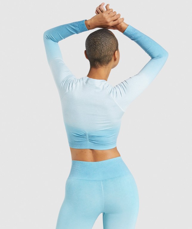 Light Blue / Light Blue Gymshark Adapt Ombre Seamless Crop Top Women's Sweatshirts | US-74AZRUW