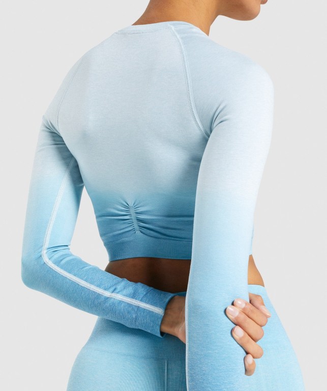 Light Blue / Light Blue Gymshark Adapt Ombre Seamless Crop Top Women's Sweatshirts | US-74AZRUW