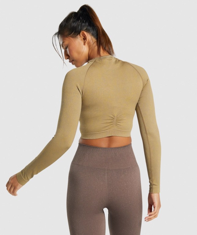 Light Brown Gymshark Adapt Fleck Seamless Crop Top Women's T Shirts | US-16WOXZV