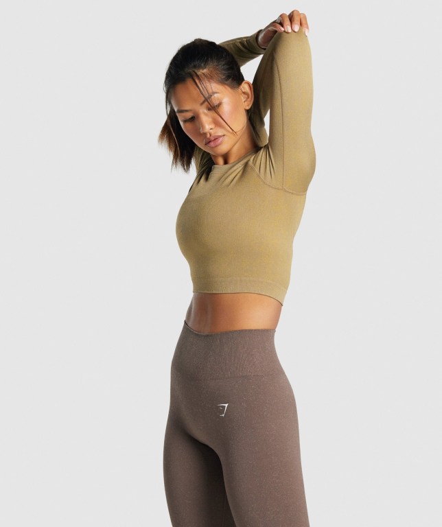 Light Brown Gymshark Adapt Fleck Seamless Crop Top Women's T Shirts | US-16WOXZV