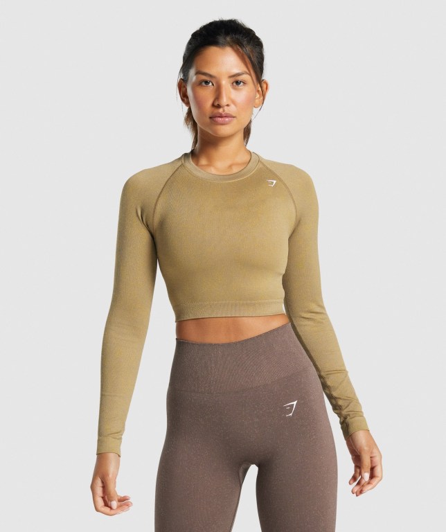 Light Brown Gymshark Adapt Fleck Seamless Crop Top Women\'s T Shirts | US-16WOXZV