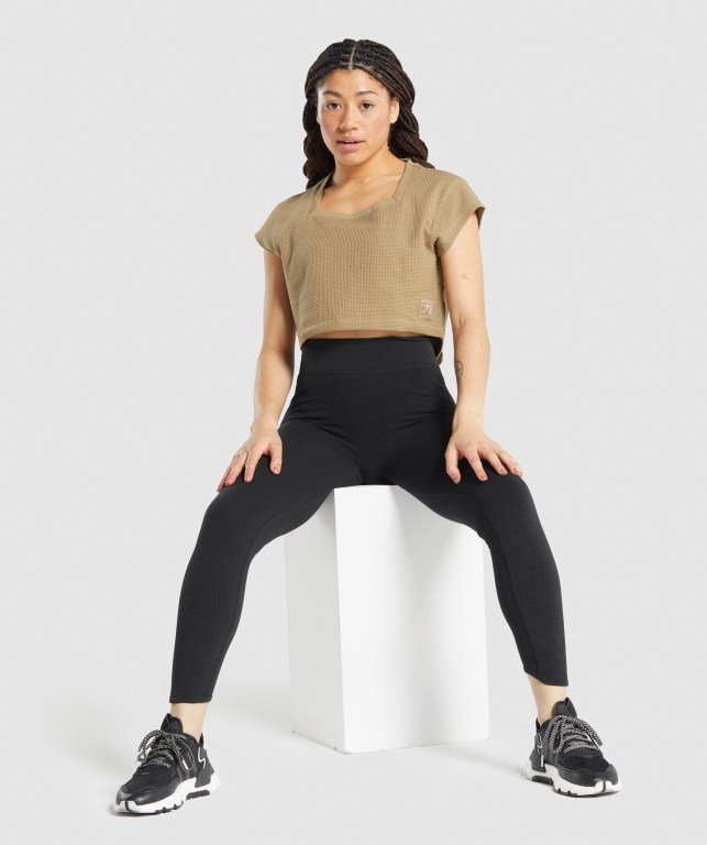 Light Brown Gymshark Pause Crop Top Women's T Shirts | US-58YKHMP