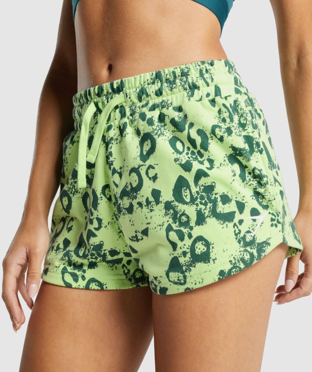 Light Green / Dark Green Gymshark Animal Graphic Women's Shorts | US-32WTVJG