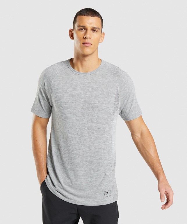 Light Grey / Black Gymshark Retake Seamless Men\'s T Shirts | US-12UZRXS