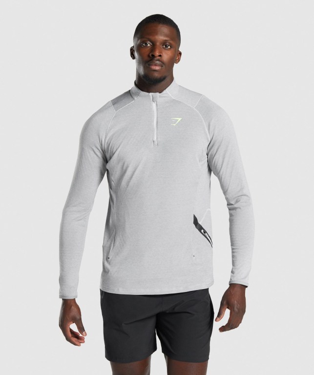 Light Grey Gymshark Apex 1/4 Zip Men\'s Hoodies | US-08KRGBQ