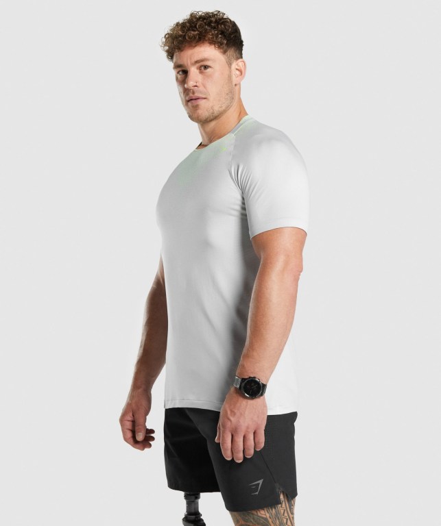 Light Grey Gymshark Apex Contrast Seamless Men's T Shirts | US-84NSLDR